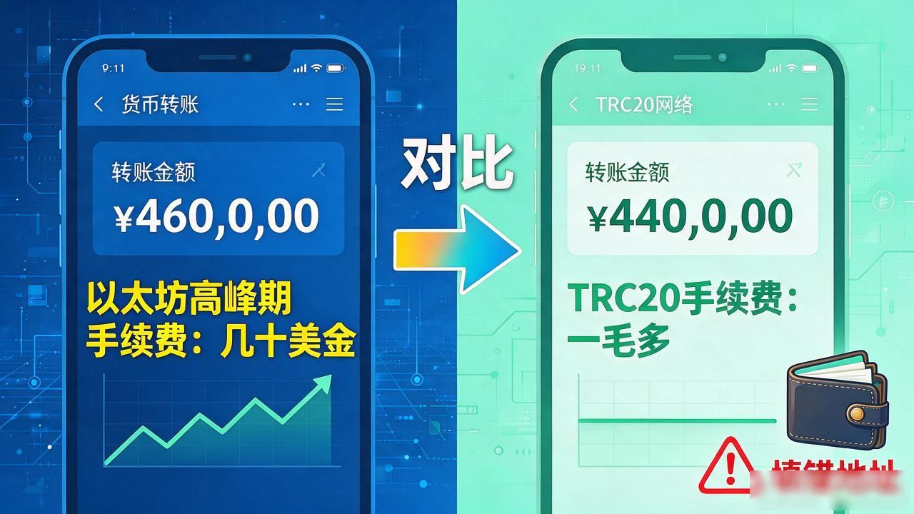 数字货币转到别的钱包，选错网络手续费差十倍，地址填错直接归零