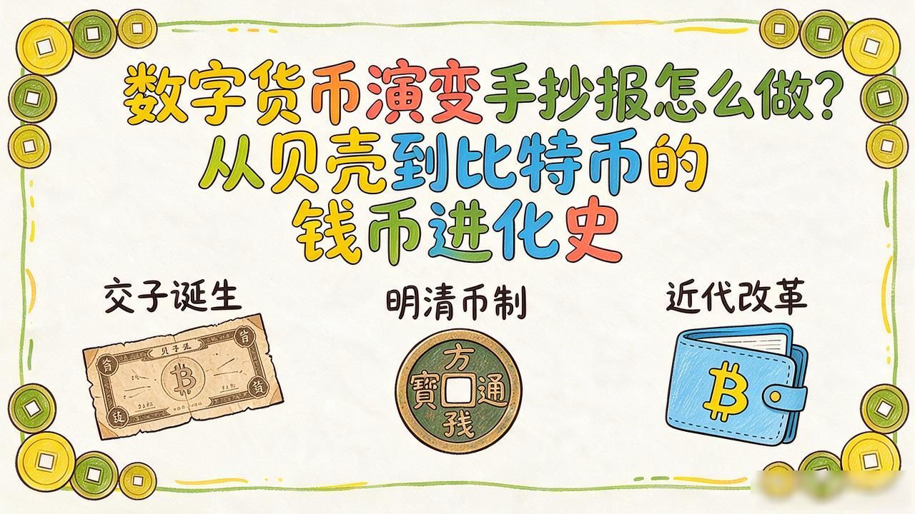 数字货币演变手抄报怎么做？从贝壳到比特币的钱币进化史