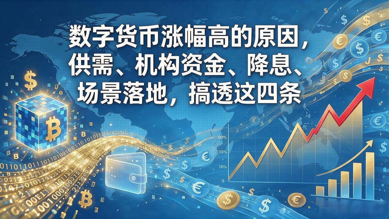 数字货币涨幅高的原因，供需、机构资金、降息、场景落地，搞透这四条