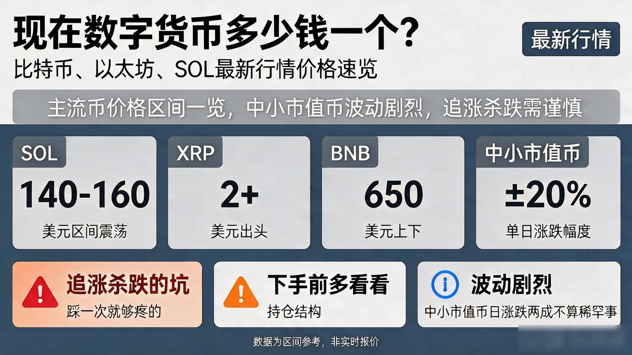 现在数字货币多少钱一个？比特币、以太坊、SOL最新行情价格速览